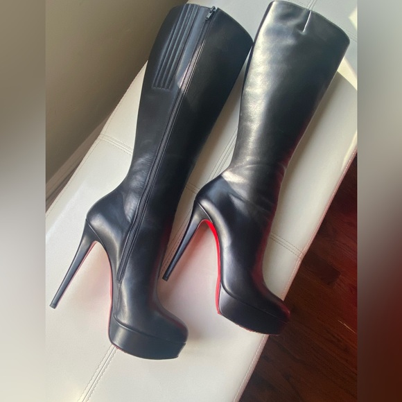 Christian Louboutin Bianca Botta 140mm Red Sole Knee Boot Black leather Platform - Picture 7 of 9
